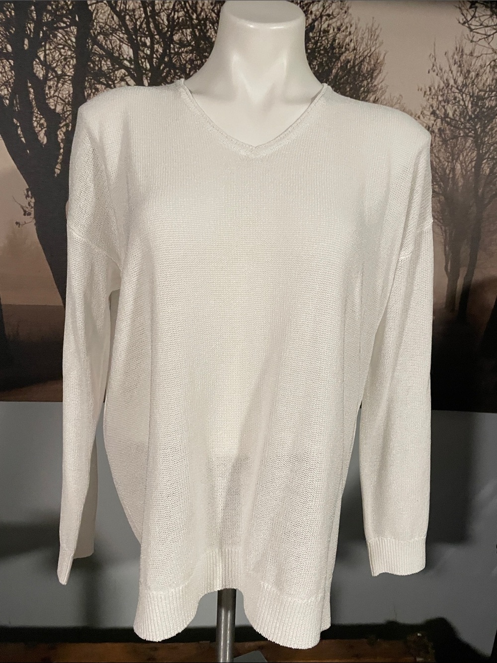 J. McLaughlin Classic White V-Neck Sweater - L